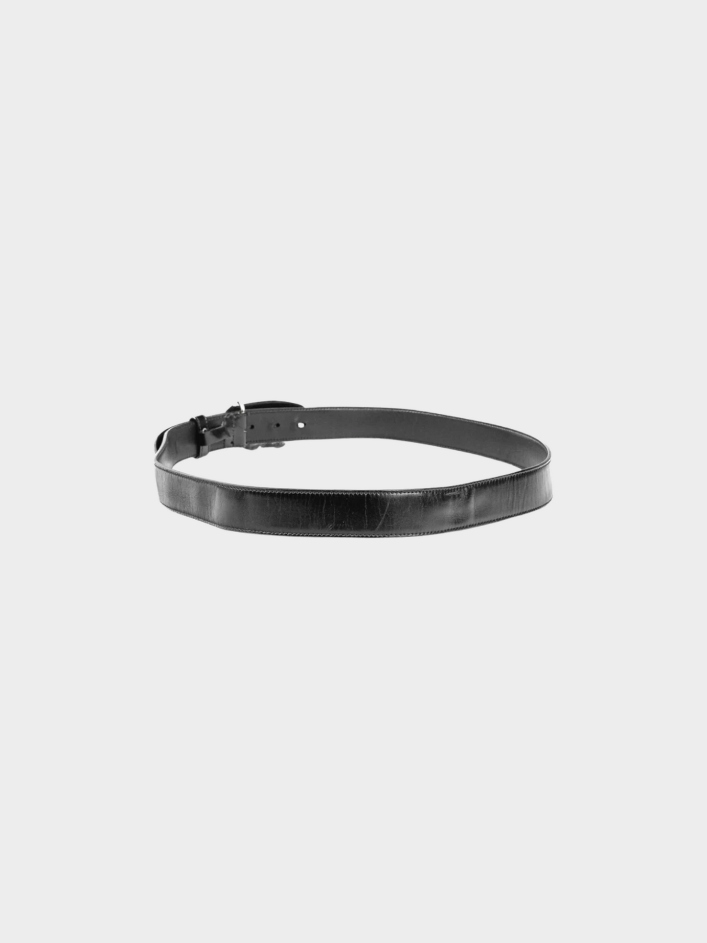 Prada 2000s Black Leather Logo-Engraved Oval-Buckle Belt