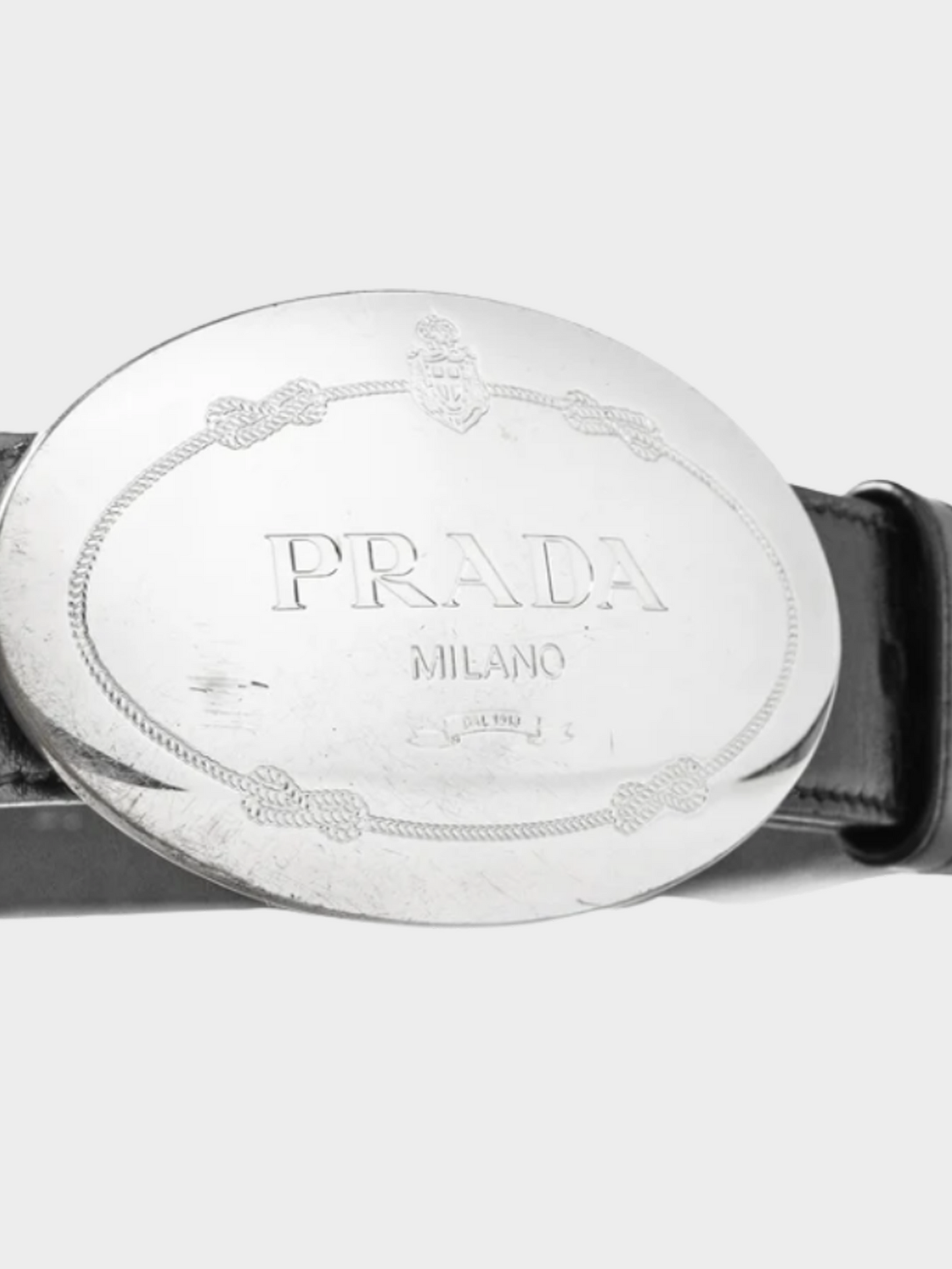 Prada 2000s Black Leather Logo-Engraved Oval-Buckle Belt