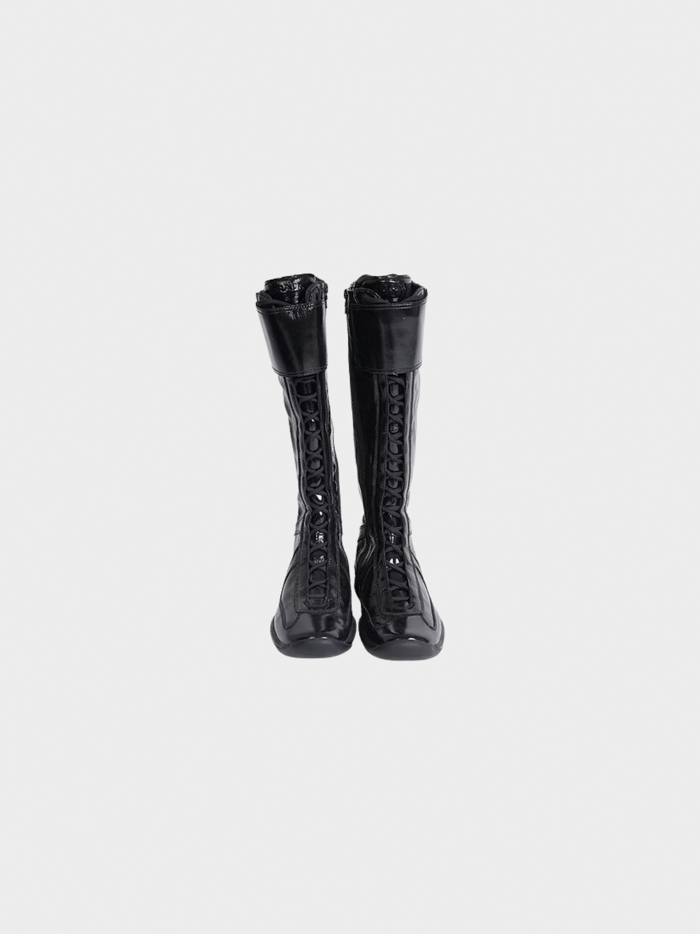 Prada 1990s Black Sport Lace Up Knee Boots
