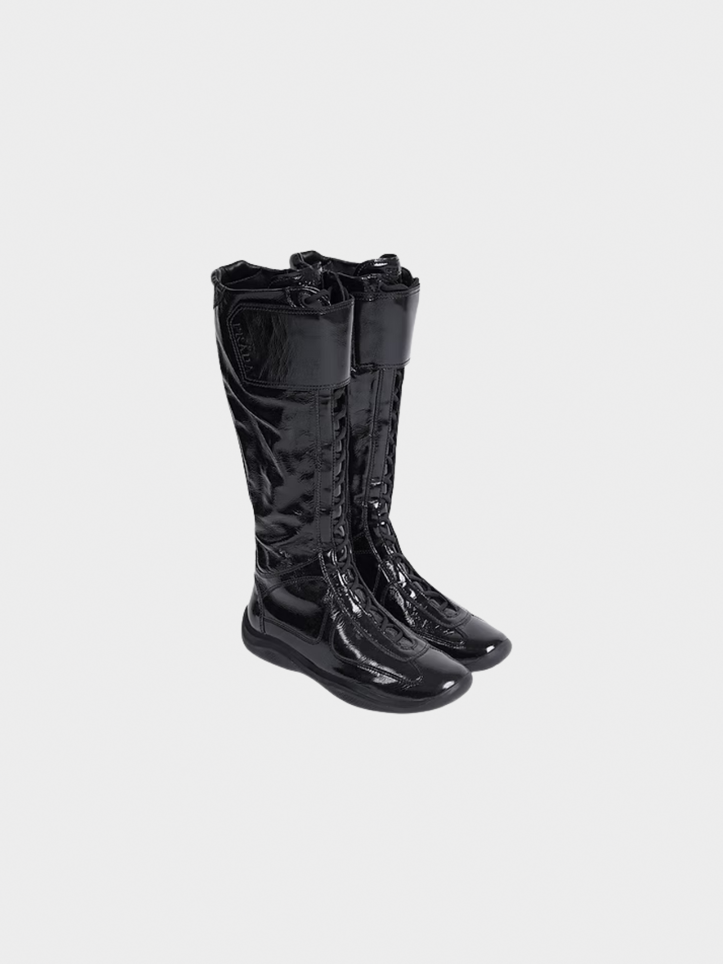 Prada 1990s Black Sport Lace Up Knee Boots