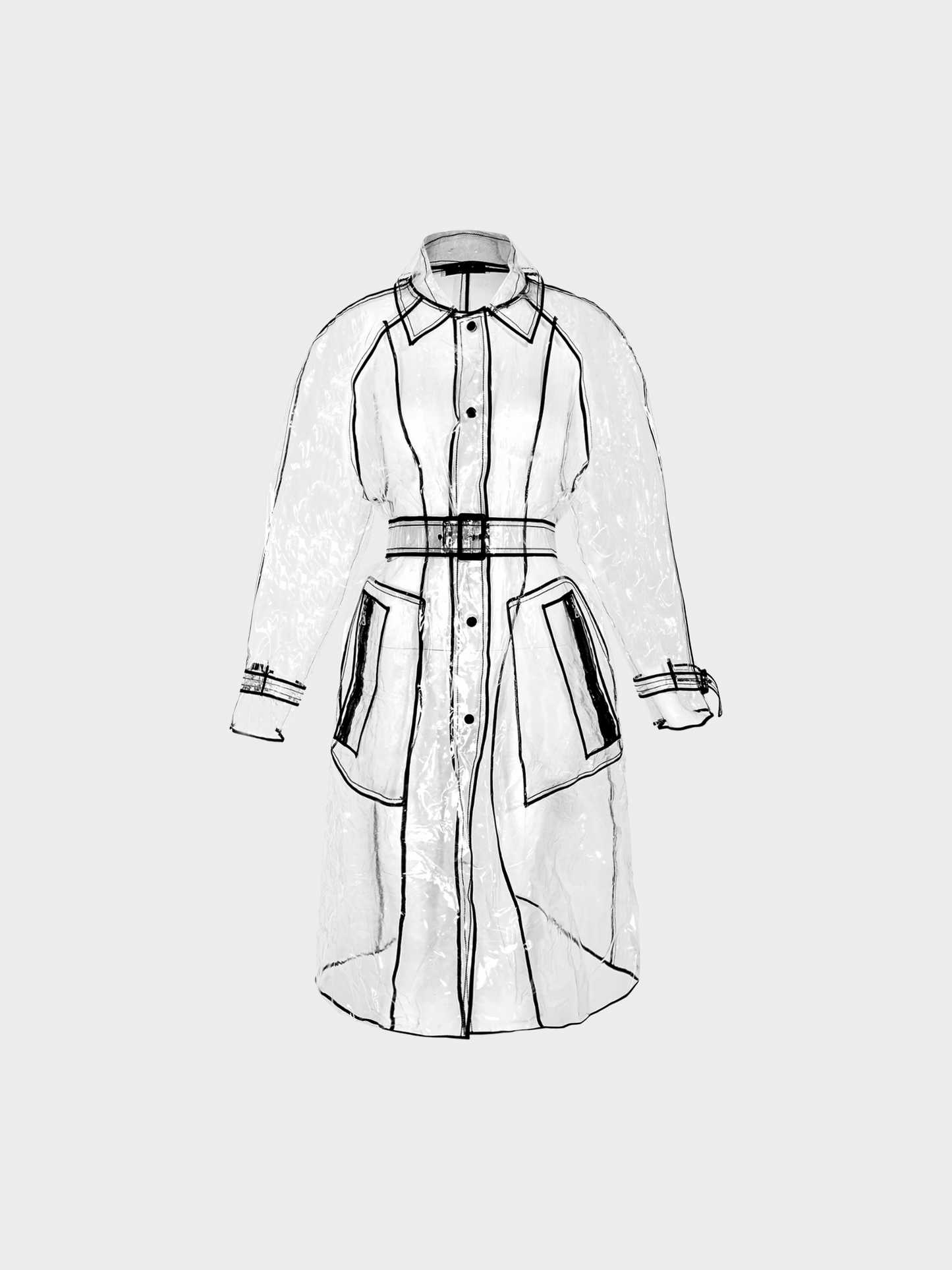 Prada FW 2002 Runway PVC and Black Contrast Seam Trench Coat