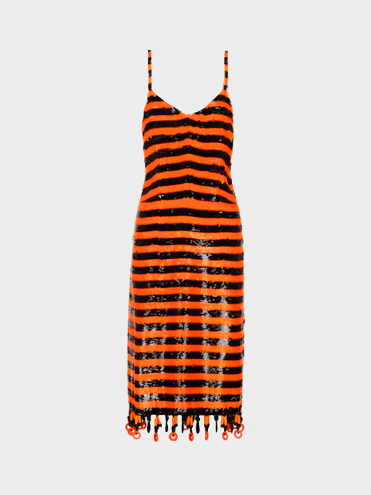 Prada SS 2011 Beijing Orange Black Sequin Flapper Dress