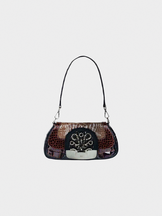 Prada FW 2004 Brown Crocodile Jeweled Bag