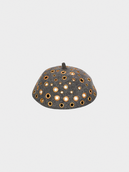 Prada FW 2005 Runway Grey Wool Metal Grommet Hat