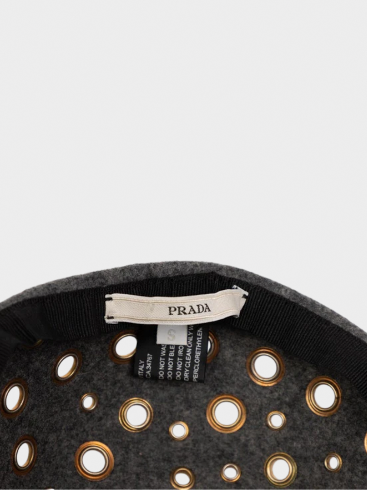 Prada FW 2005 Runway Grey Wool Metal Grommet Hat