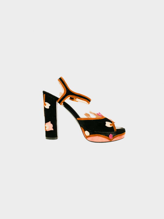 Prada 2000s Suede Floral Sandal Pumps