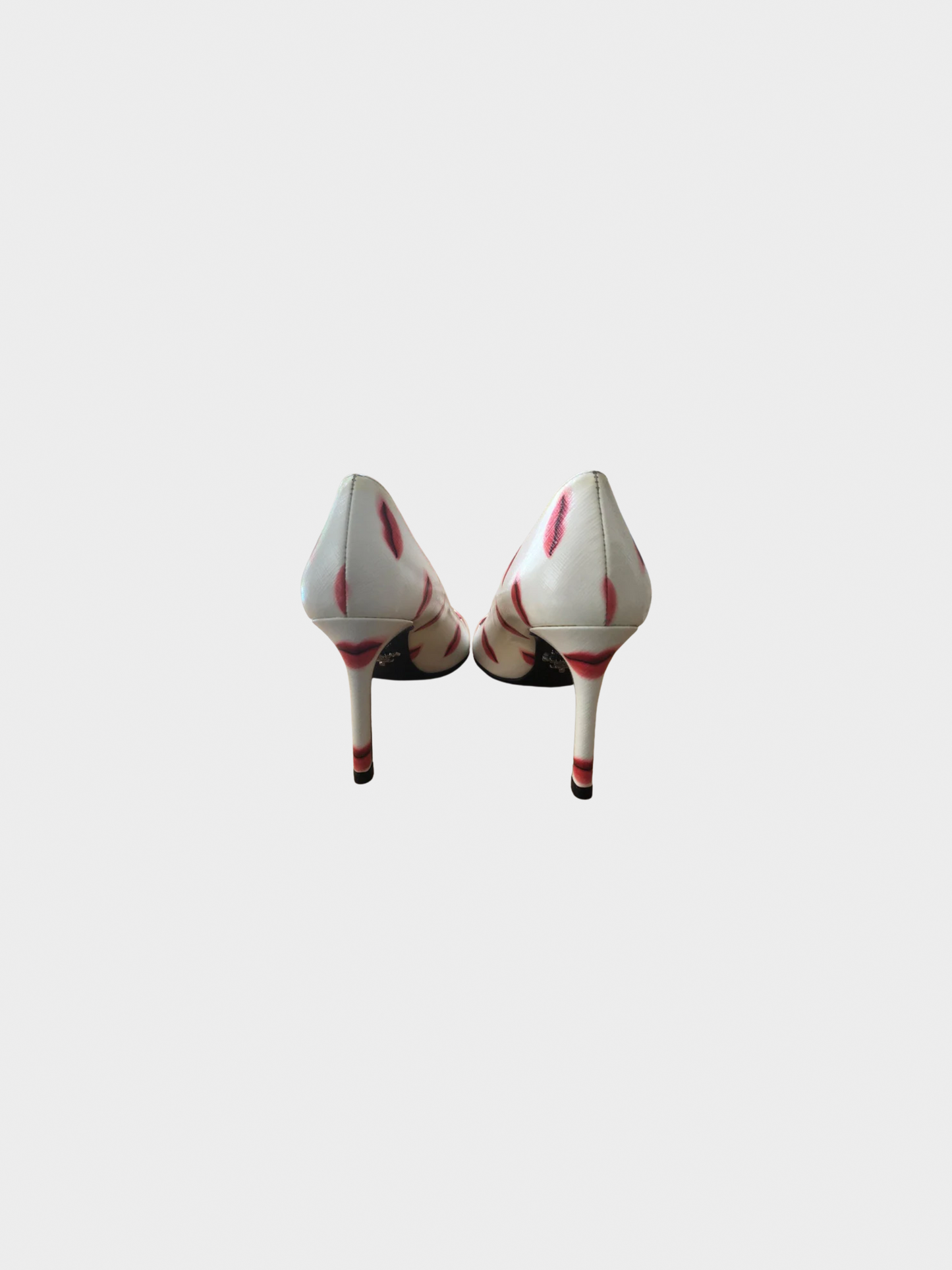 Prada 2016 Beige Leather with Red Lip Print Point Toe Pump Heels