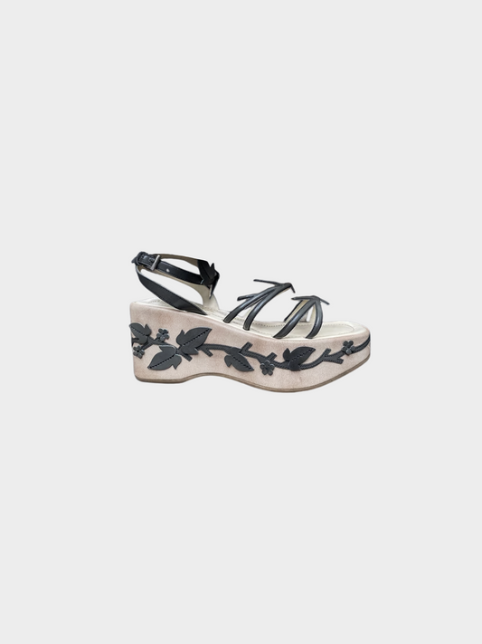 Prada SS 1997 Beige Vine Leaf Platform Sandals