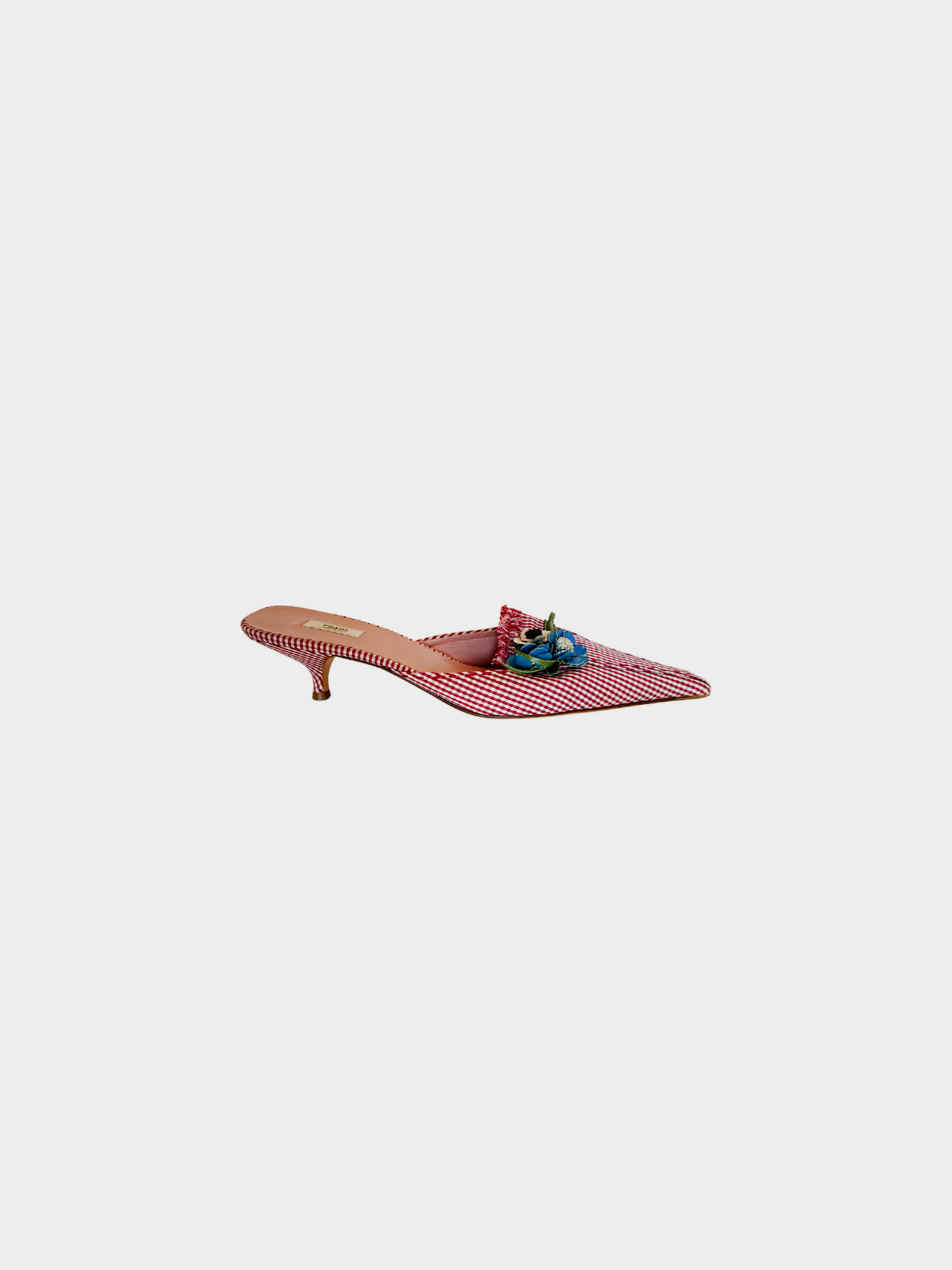 Prada 1990s Red Gingham Print Pointed Toe Mules