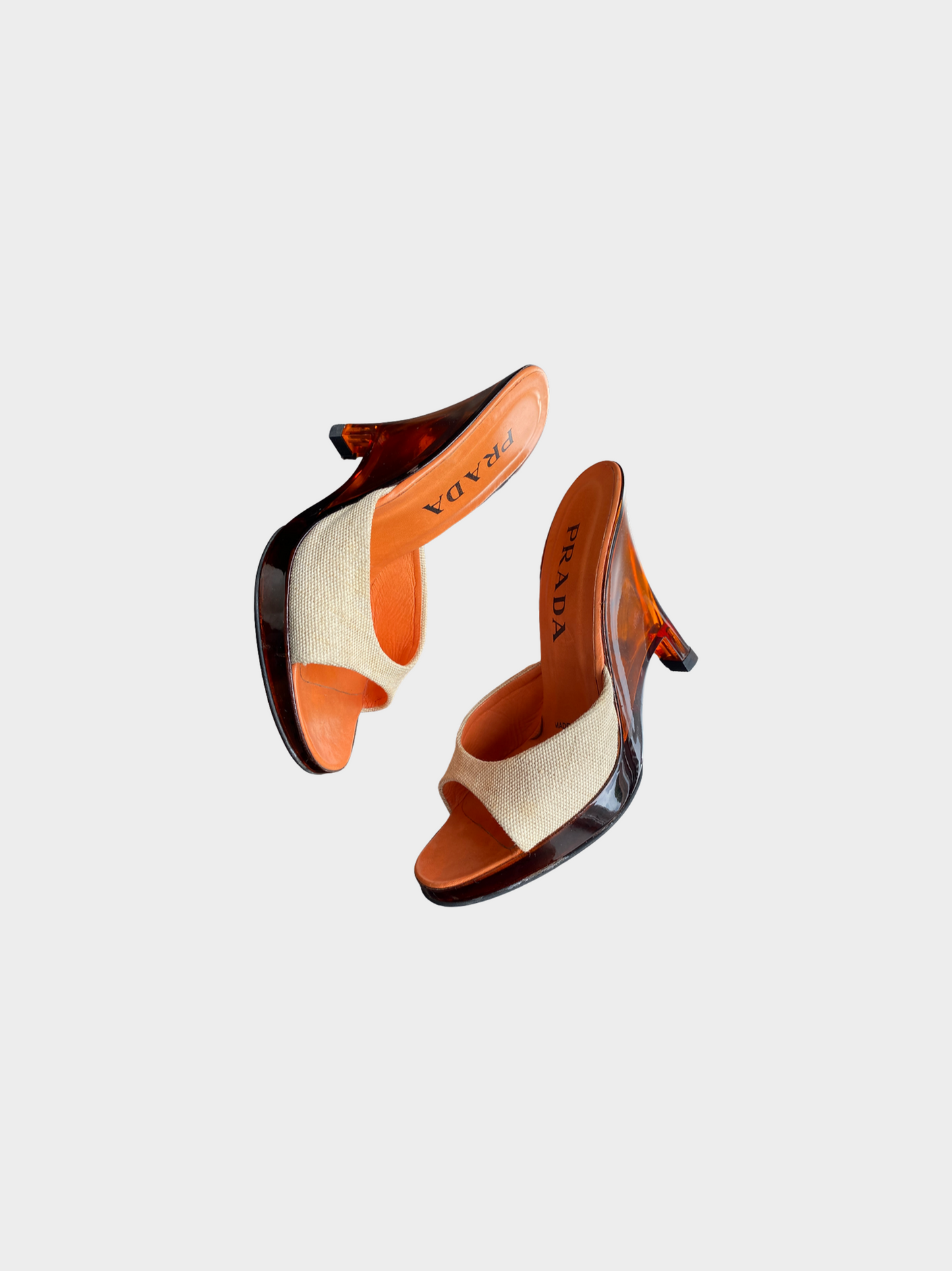 Prada SS 1998 Orange Canvas and Plastic Heels