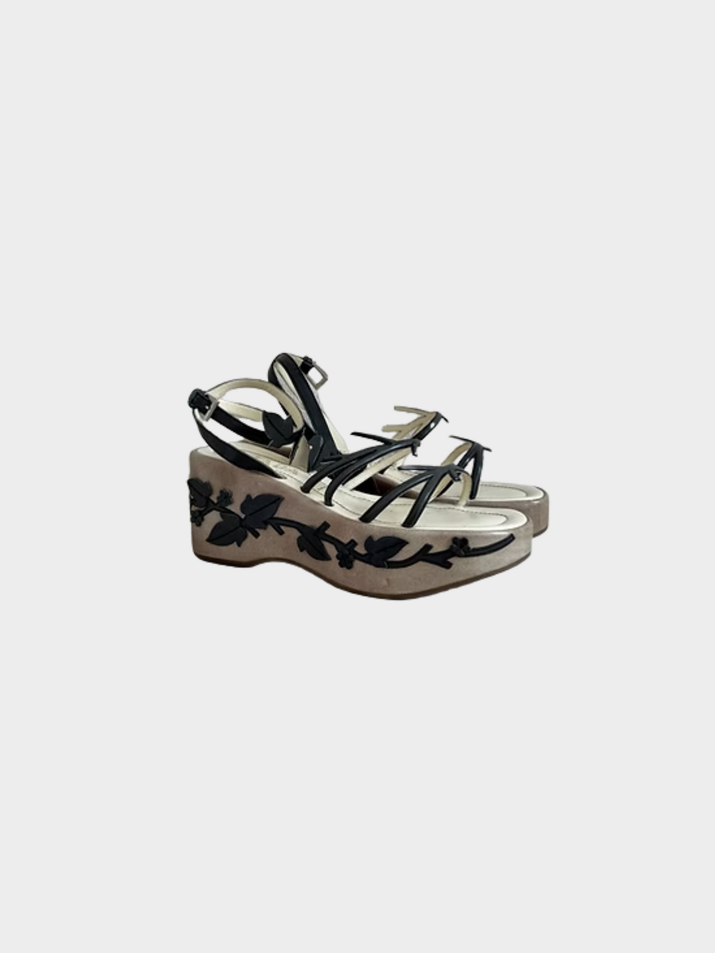 Prada SS 1997 Beige Vine Leaf Platform Sandals