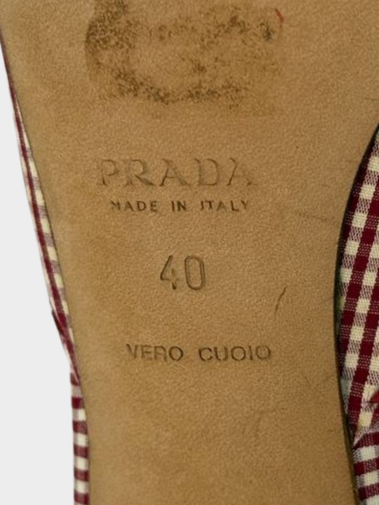 Prada 1990s Red Gingham Print Pointed Toe Mules