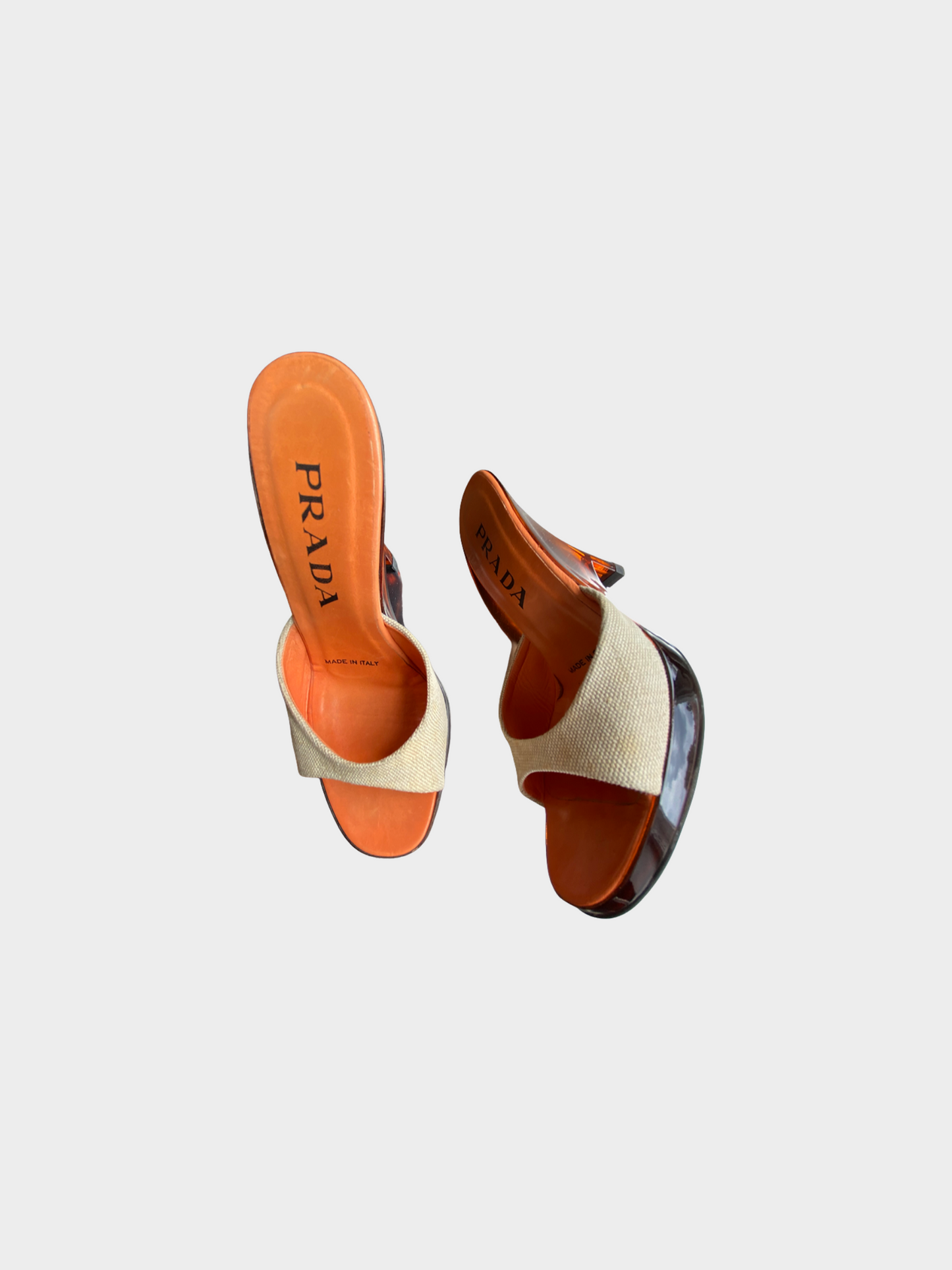 Prada SS 1998 Orange Canvas and Plastic Heels