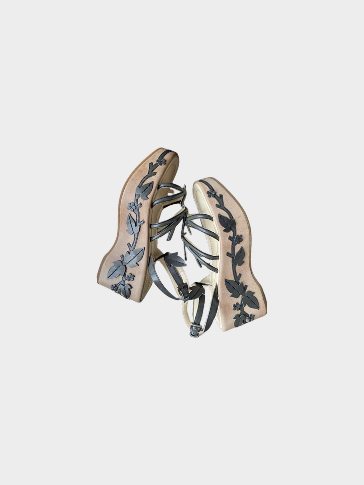 Prada SS 1997 Beige Vine Leaf Platform Sandals