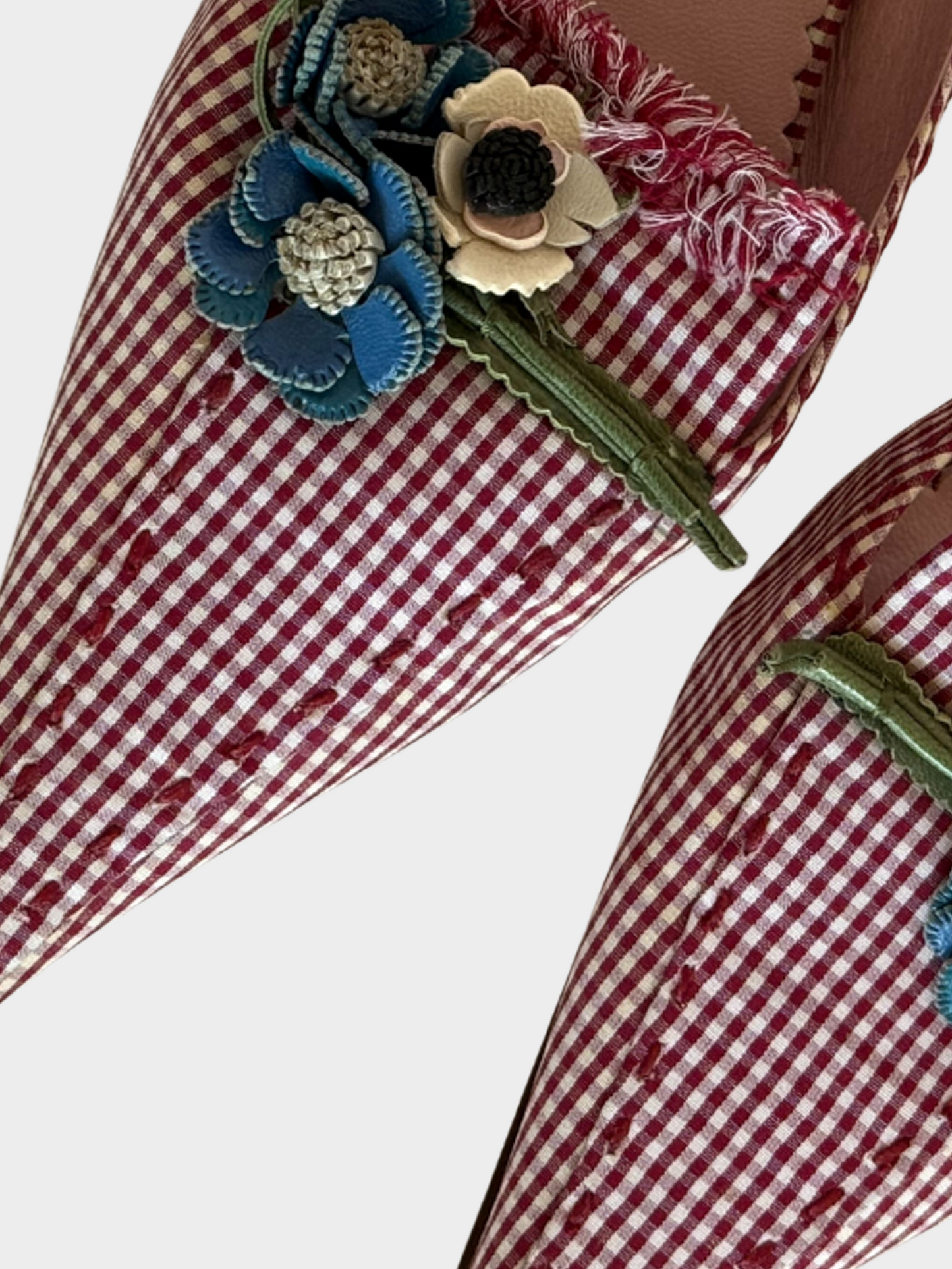 Prada 1990s Red Gingham Print Pointed Toe Mules