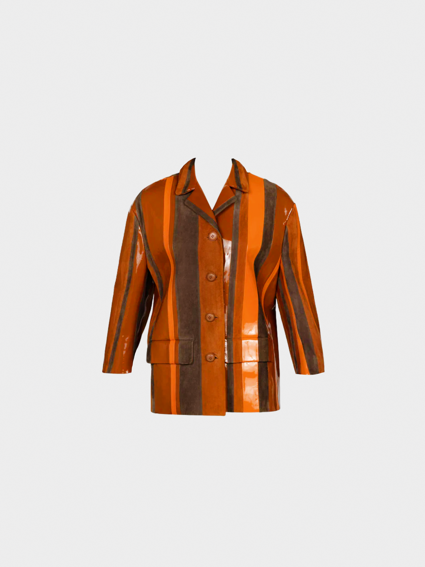 Prada SS 2016 Runway Brown Striped Suede and Patent Leather Jacket