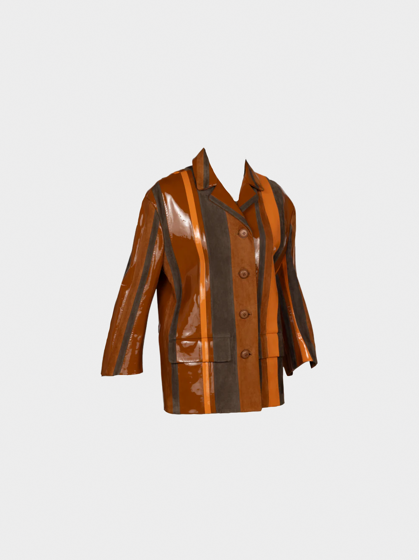 Prada SS 2016 Runway Brown Striped Suede and Patent Leather Jacket