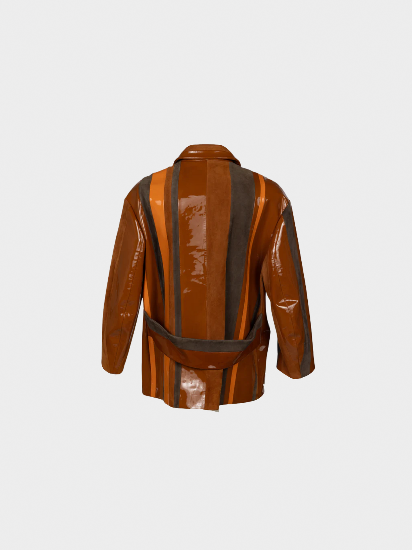 Prada SS 2016 Runway Brown Striped Suede and Patent Leather Jacket