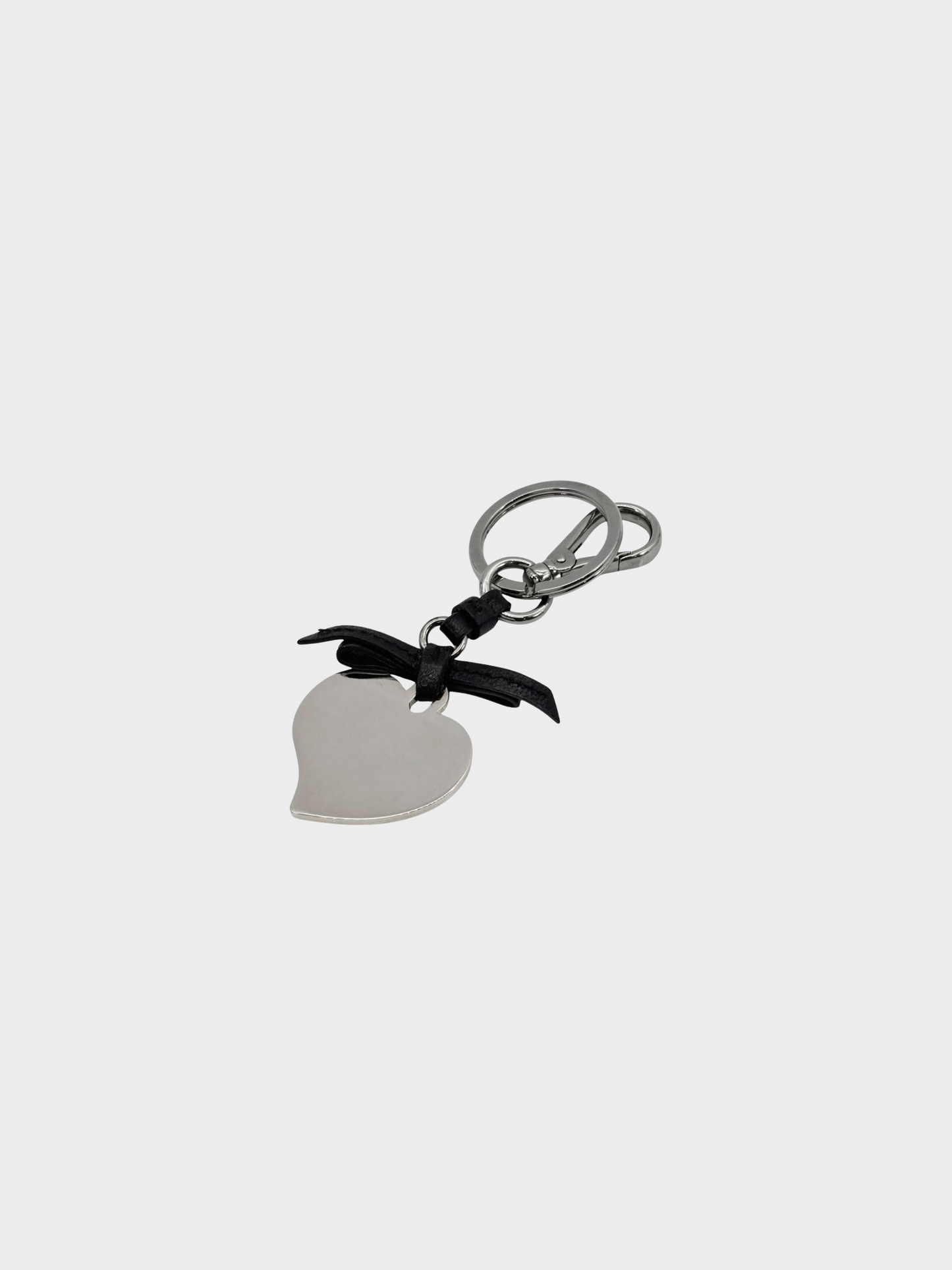 Prada 2000s Black Heart Shaped Logo Plaque with Silver Hardware Keychain