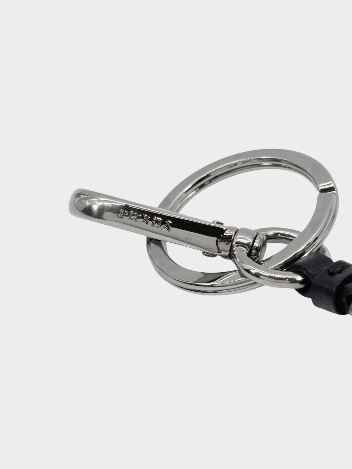 Prada 2000s Black Heart Shaped Logo Plaque with Silver Hardware Keychain