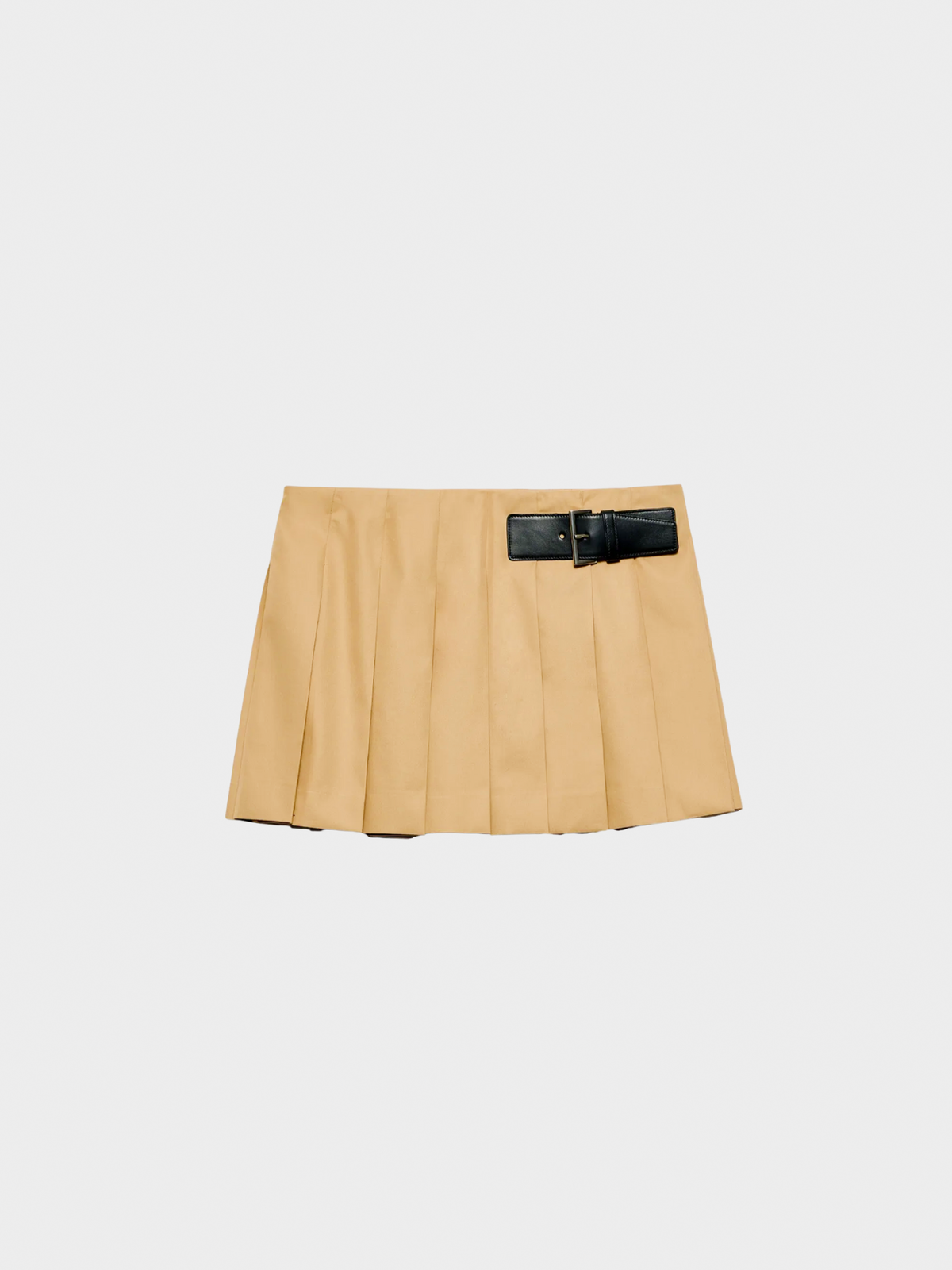 Prada 2020s Tan Twill Miniskirt with Leather Belt