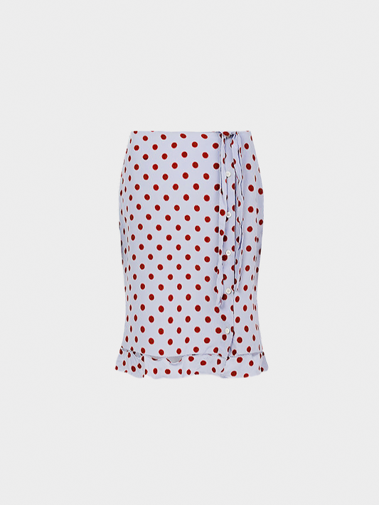 Prada SS 2000 Light Blue Polka Dot Midi Skirt