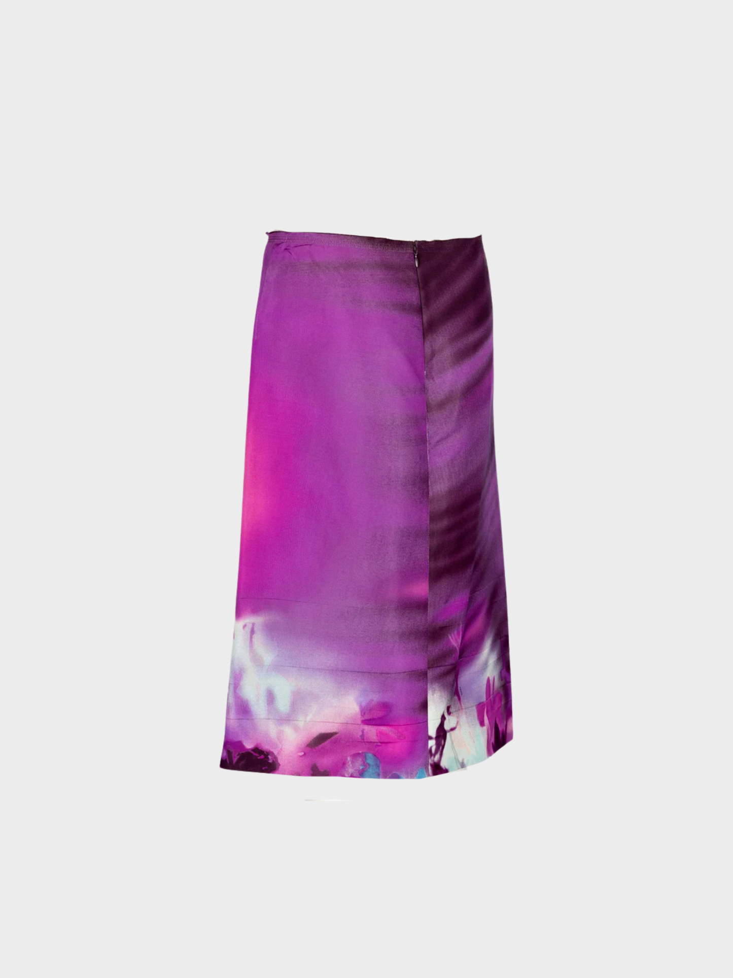 Prada FW 2004 Runway Purple Ombre Silk Scenic Print Midi Skirt