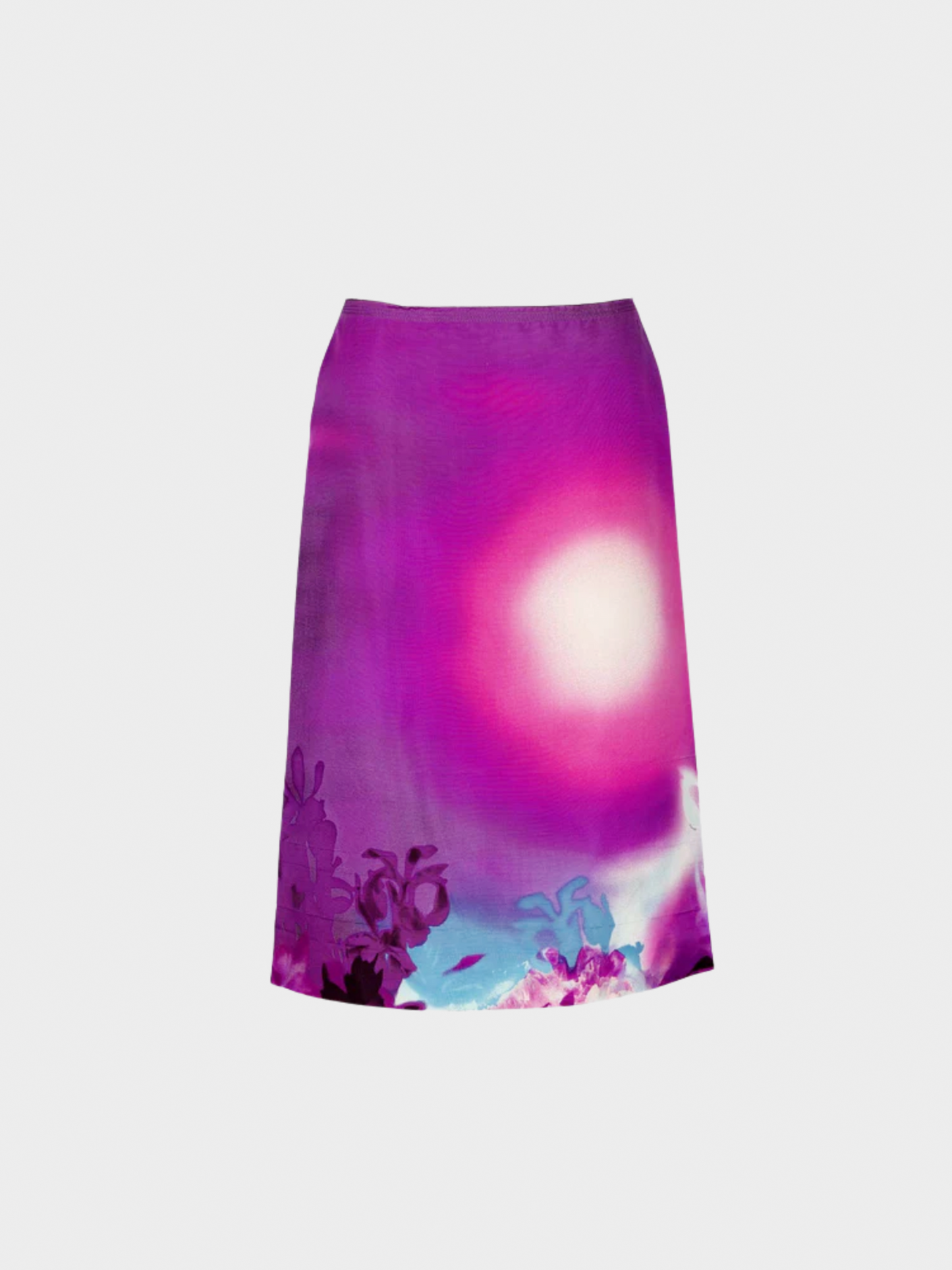 Prada FW 2004 Runway Purple Ombre Silk Scenic Print Midi Skirt