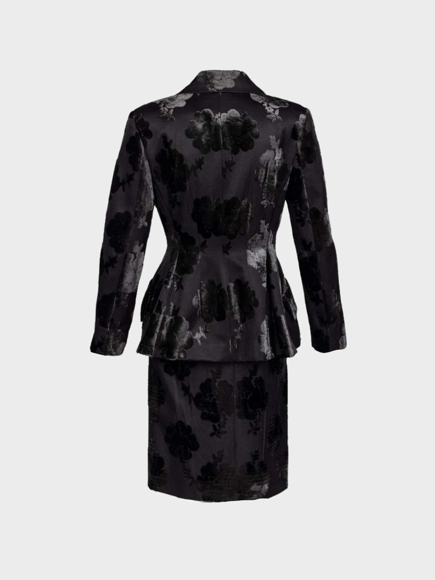 Prada FW 2009 Runway Black Silk Velvet Floral Skirt Suit