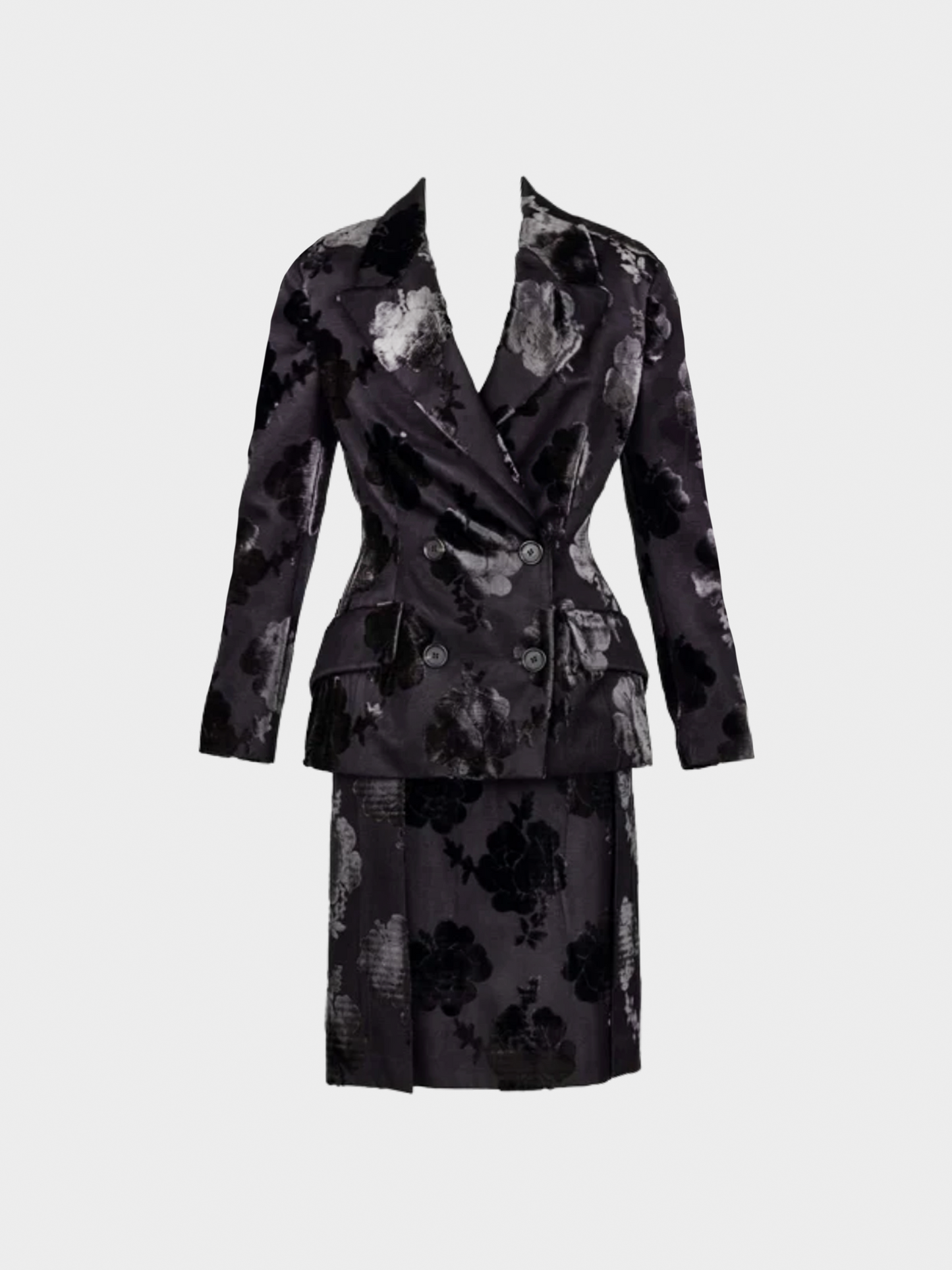 Prada FW 2009 Runway Black Silk Velvet Floral Skirt Suit