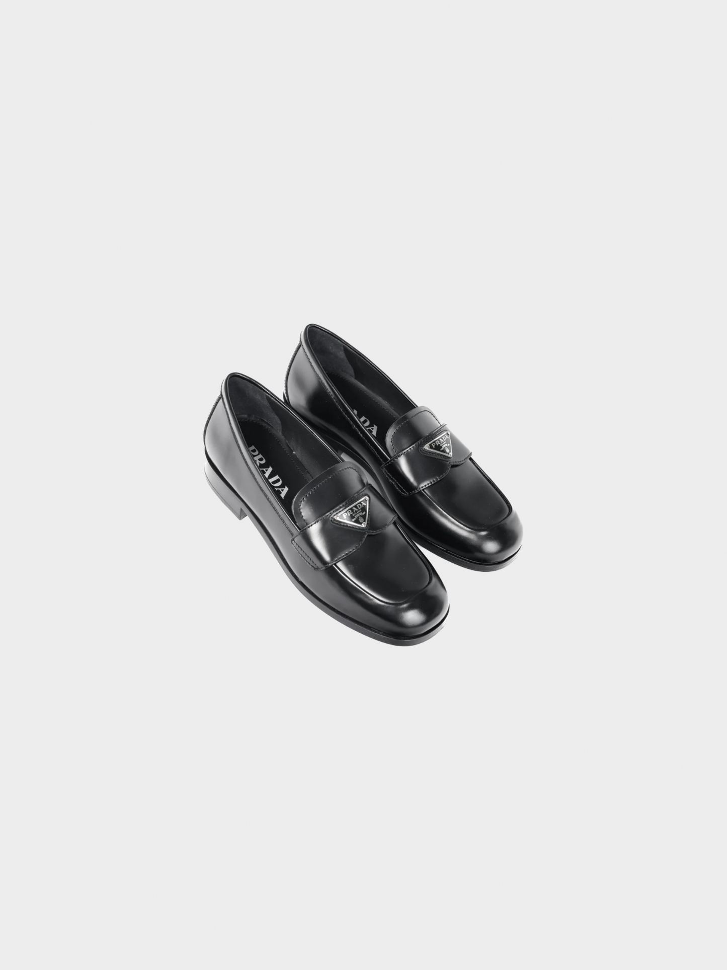 Prada 2010s Nero Spazzolato Brushed Leather Logo Loafers