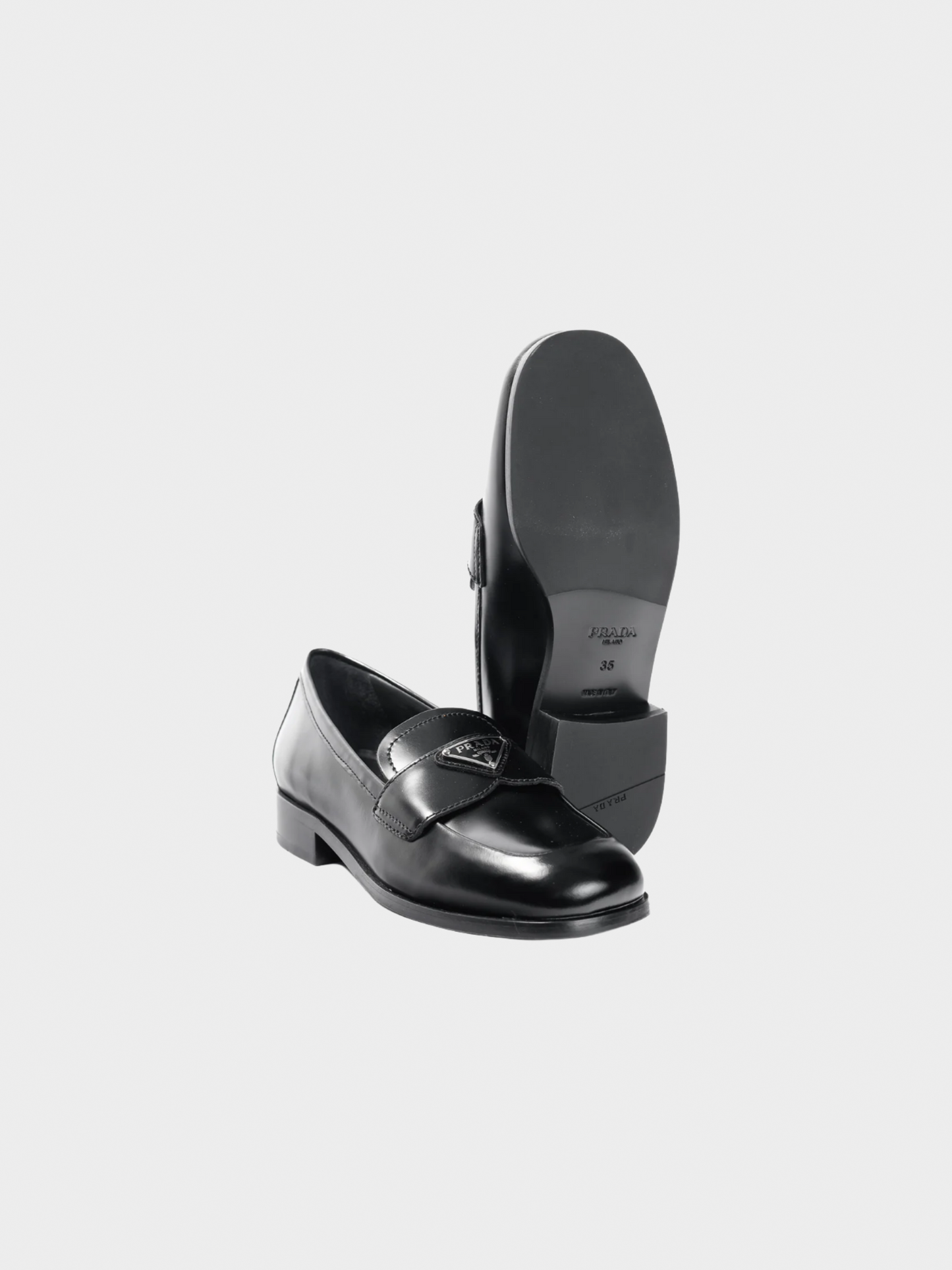 Prada 2010s Nero Spazzolato Brushed Leather Logo Loafers