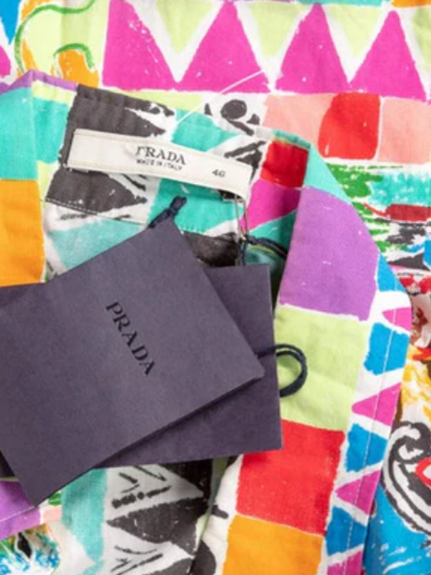 Prada Spring 2004 Postcard Multicolored Print Cotton Blouse Top