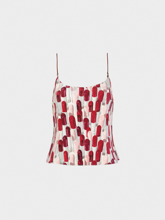 Prada SS 2000 Multicoloured Silk Lipstick Leather Strap Top