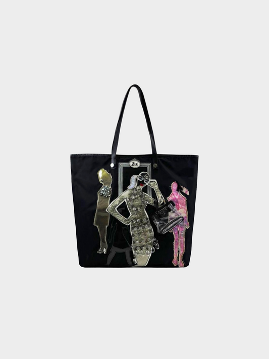 Prada 2000s Black Tessuto Robot Tote Bag