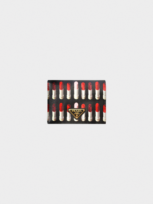 Prada SS 2000 Black Lipstick Print Bi-Fold Wallet
