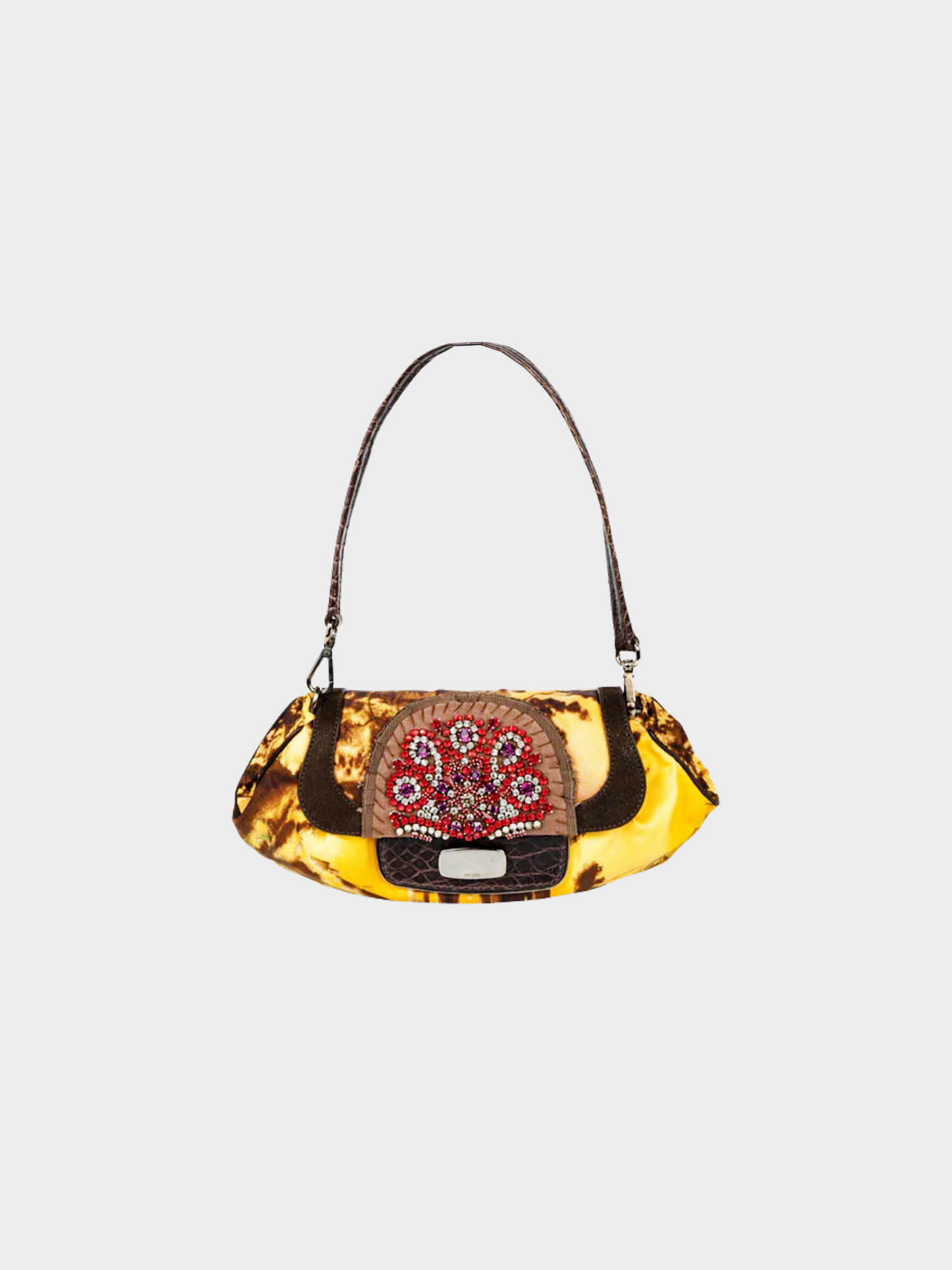 Prada FW 2004 Jewel-Embellished Printed Satin Shoulder Crocodile Bag