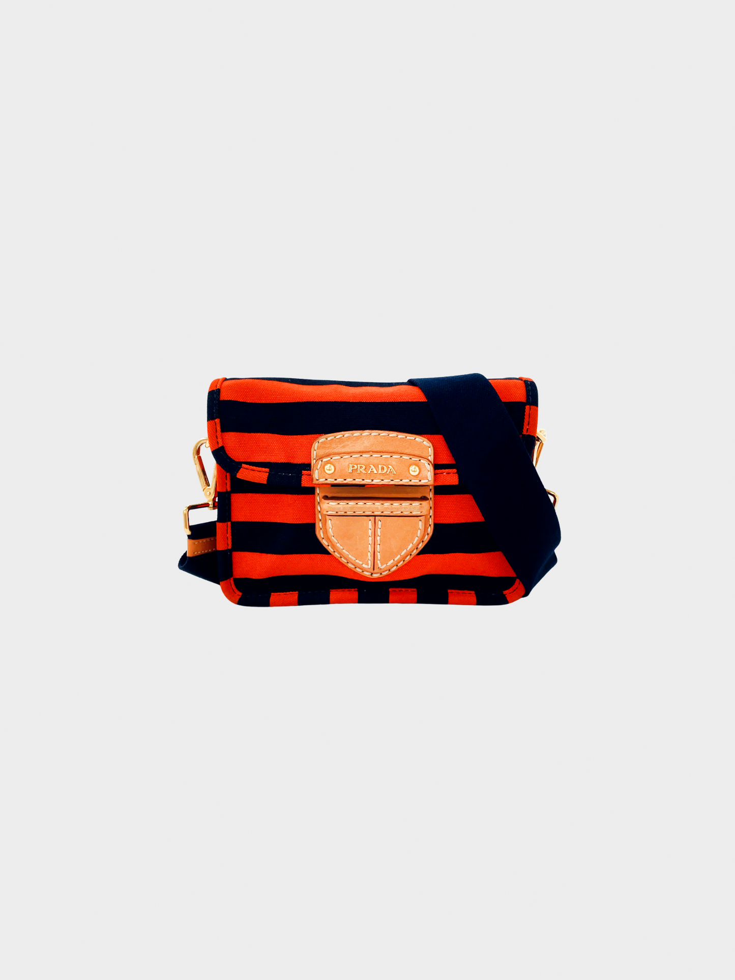 Prada 2010s Black and Orange Canapa Righe Crossbody Bag