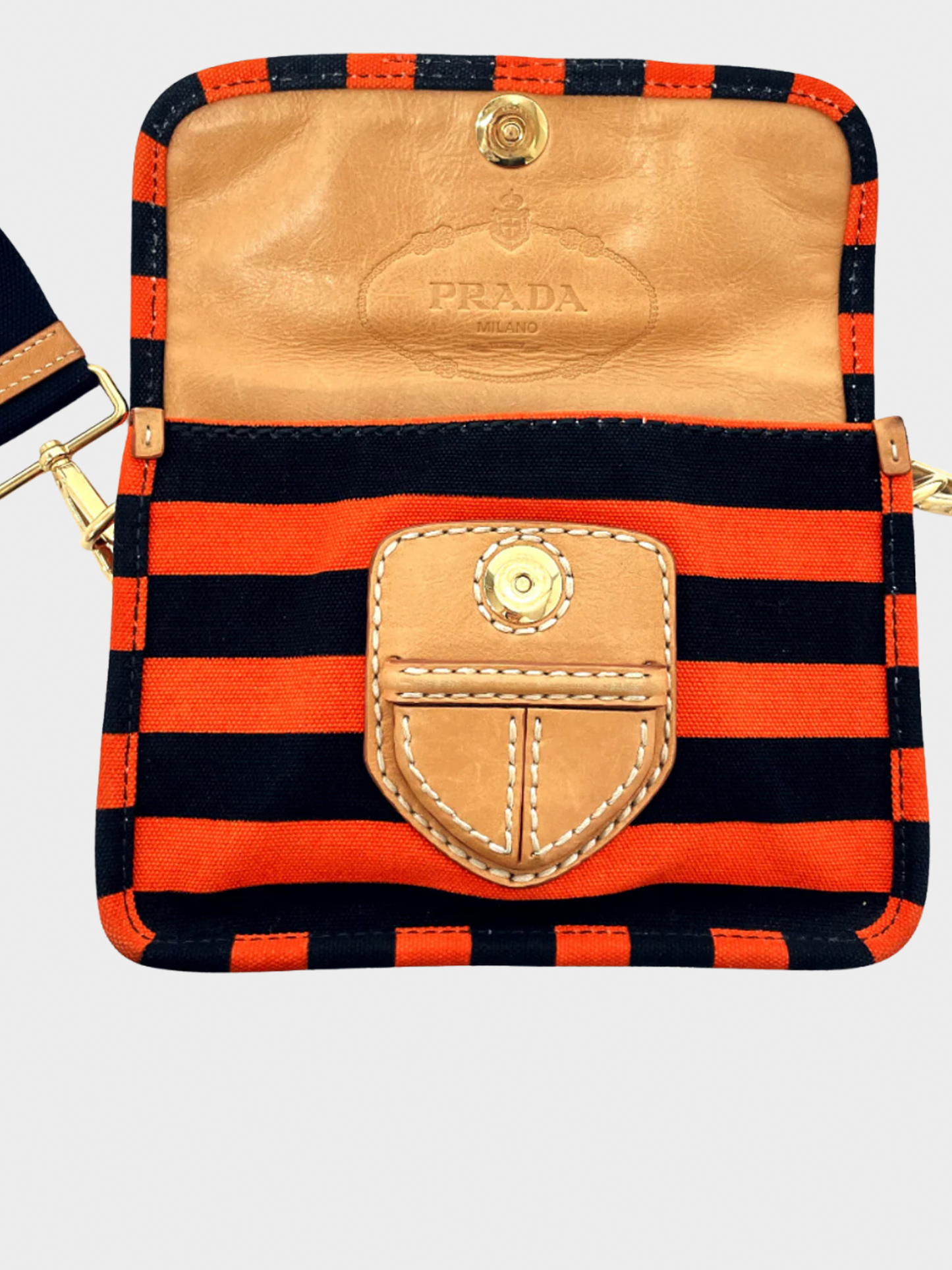 Prada 2010s Black and Orange Canapa Righe Crossbody Bag