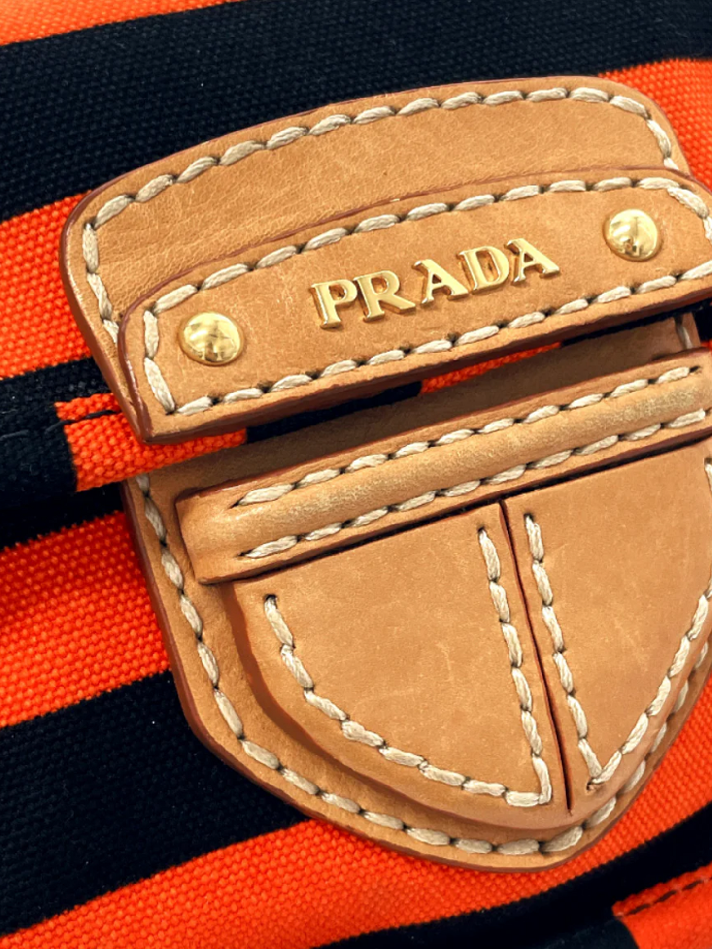 Prada 2010s Black and Orange Canapa Righe Crossbody Bag
