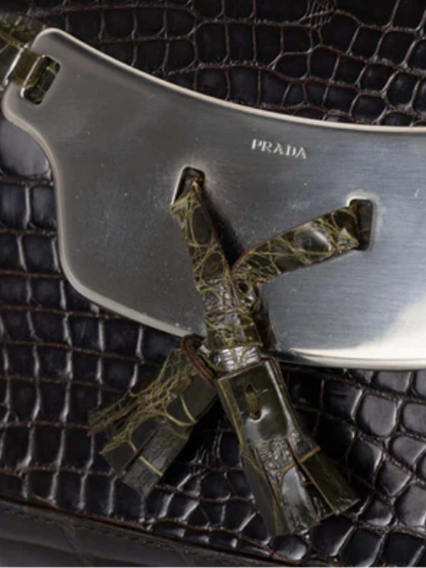 Prada 2000s Brown and Green Crocodile Shoulder Bag