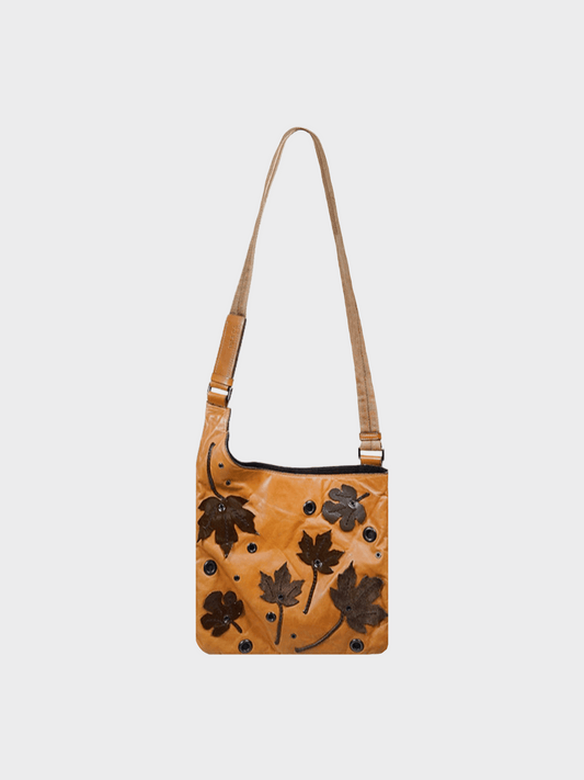 Prada FW 1999 Brown Leather "Leaves" Crossbody Bag