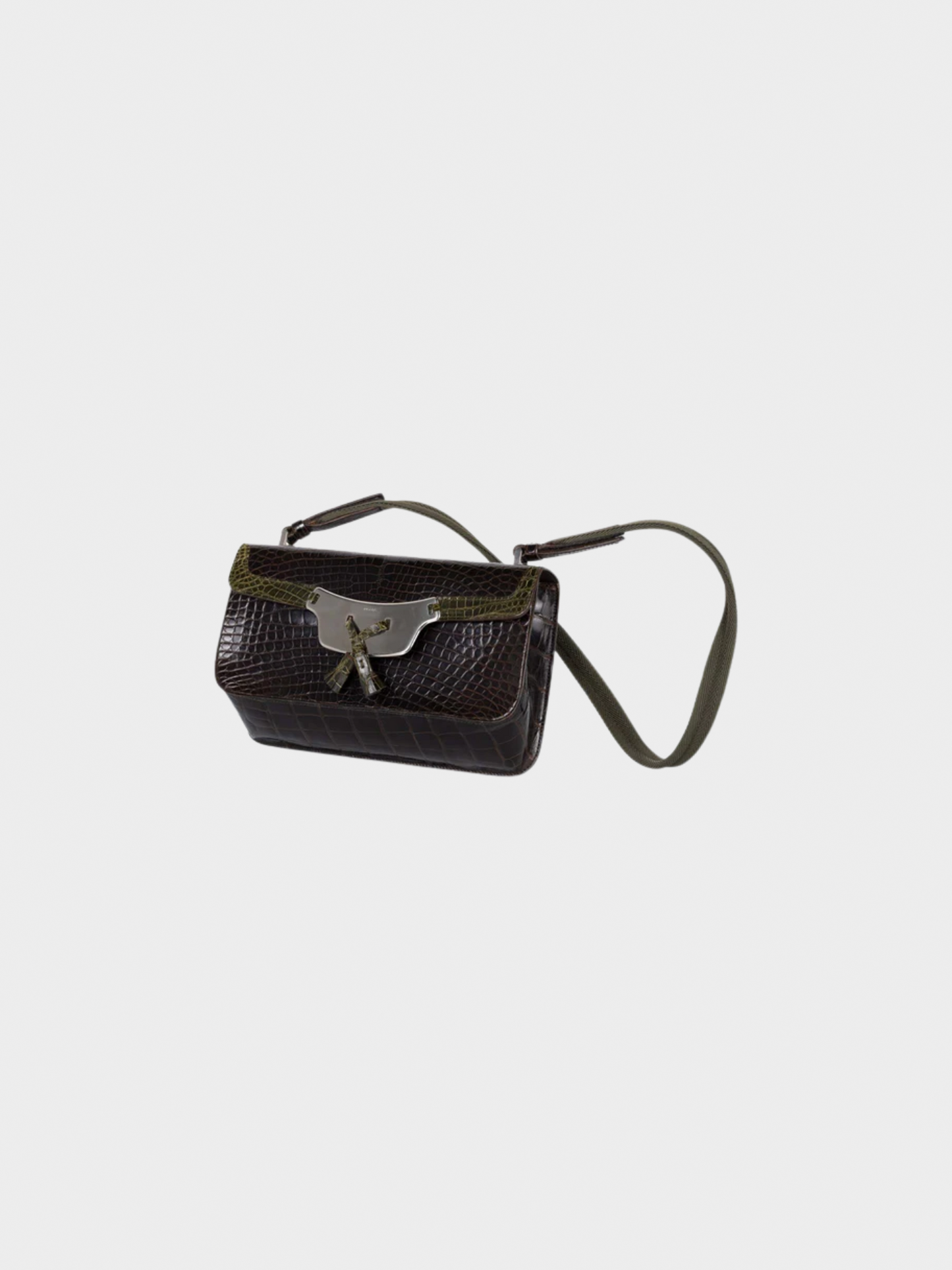 Prada 2000s Brown and Green Crocodile Shoulder Bag