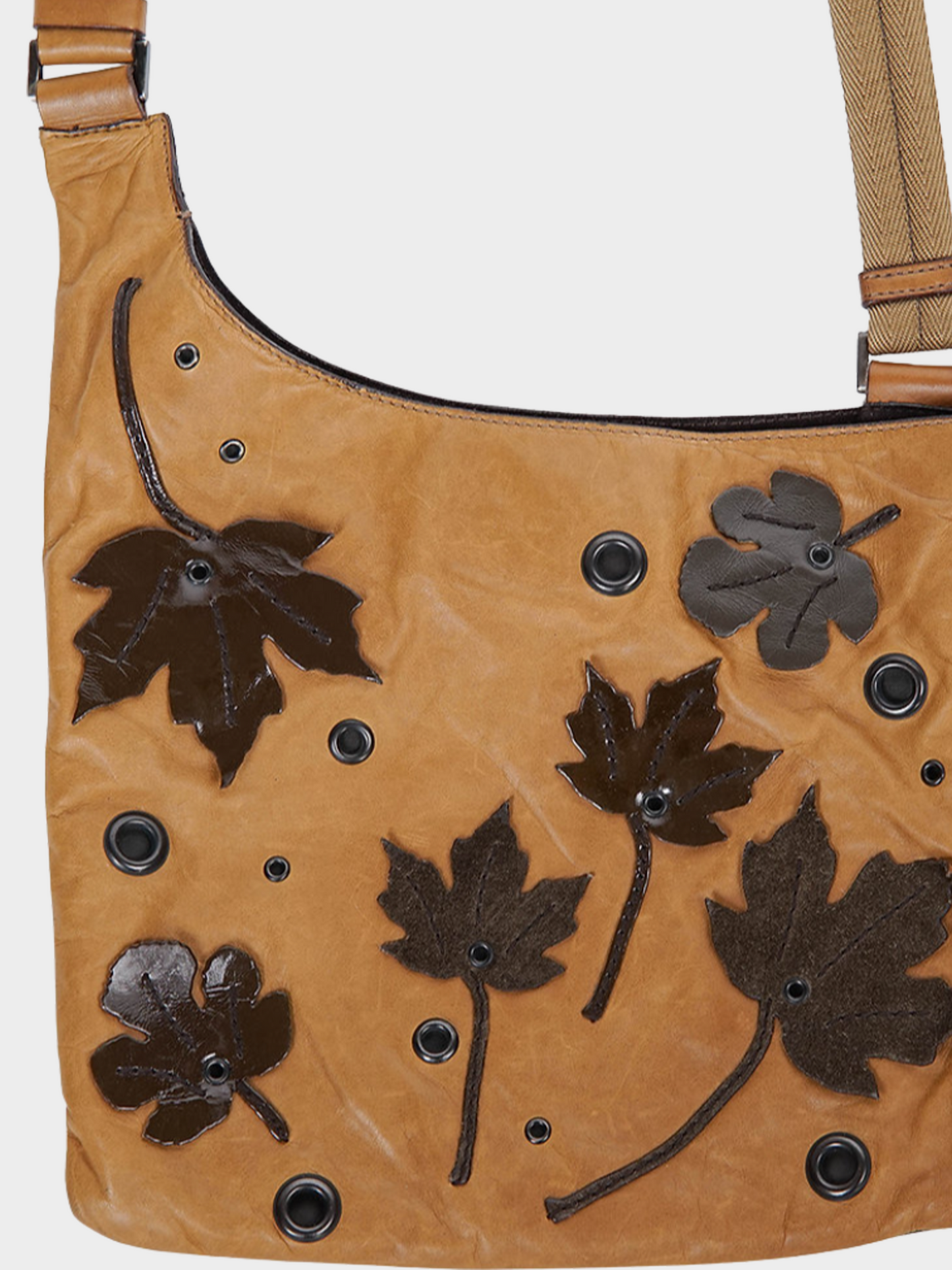 Prada FW 1999 Brown Leather "Leaves" Crossbody Bag