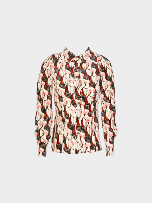 Prada 2001 Multicoloured "Naked Lady" Print Silk Blouse