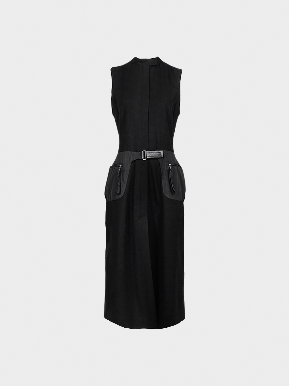 Prada FW 1999 Black Wool Belted Maxi Dress