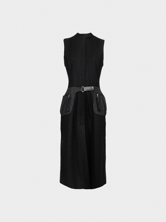 Prada FW 1999 Black Wool Belted Maxi Dress