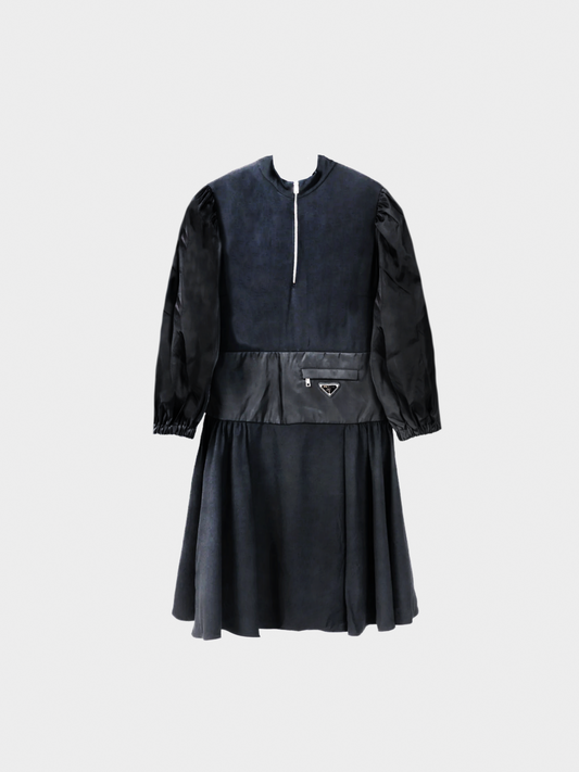 Prada 2021 Black Re-Nylon Patchwork Zip Mini Dress