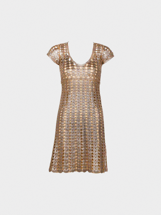 Prada 2000s Bronze Metallic Crochet Dress