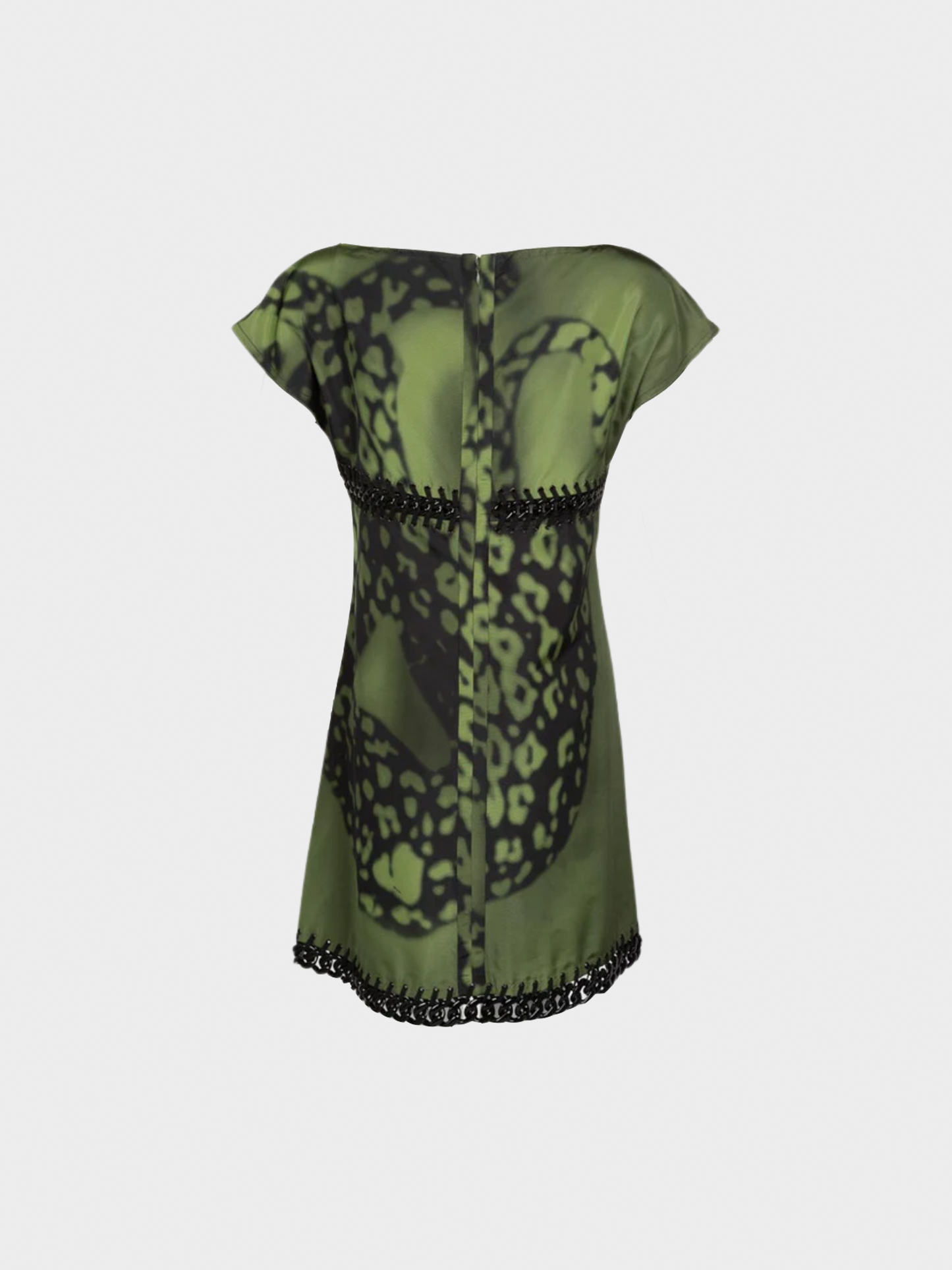 Prada Resort 2009 Green Black Chain Inset Printed Shift Dress
